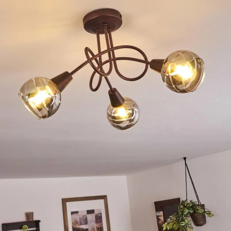 Suspension Verre Fumé-hofstein Plafonnier Warga LED Bronze, 3 lumières