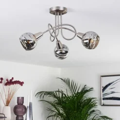 Suspension Verre Fumé-hofstein Plafonnier Warga LED Nickel mat, 3 lumières