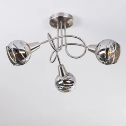 Suspension Verre Fumé-hofstein Plafonnier Warga LED Nickel mat, 3 lumières