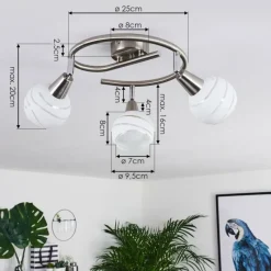 hofstein Plafonnier Warga LED Nickel mat, 3 lumières