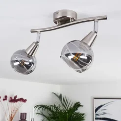 Suspension Verre Fumé-hofstein Plafonnier Warga Nickel mat, 2 lumières
