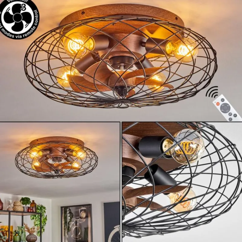 hofstein Plafonnier Wemude Brun, Noir, 4 lumières, Télécommandes