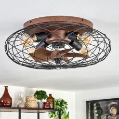 hofstein Plafonnier Wemude Brun, Noir, 4 lumières, Télécommandes