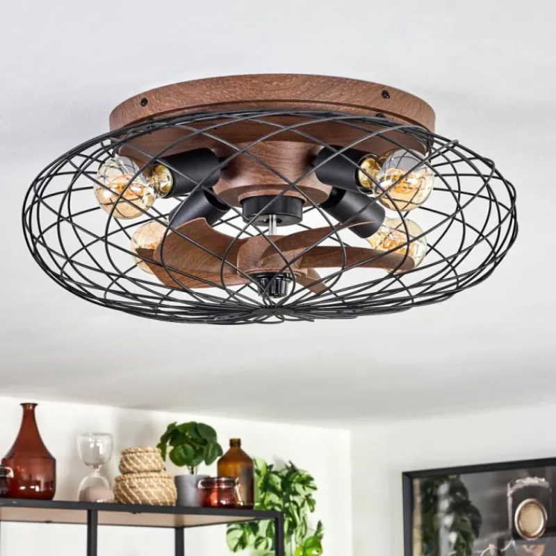 hofstein Plafonnier Wemude Brun, Noir, 4 lumières, Télécommandes