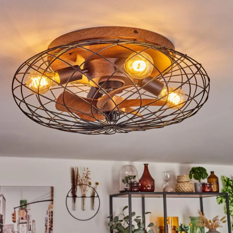 hofstein Plafonnier Wemude Brun, Noir, 4 lumières, Télécommandes