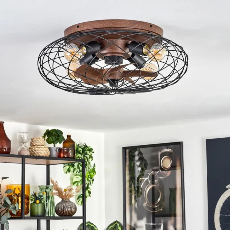 hofstein Plafonnier Wemude Brun, Noir, 4 lumières, Télécommandes