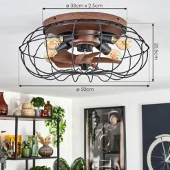 hofstein Plafonnier Wemude Brun, Noir, 4 lumières, Télécommandes