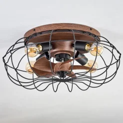 hofstein Plafonnier Wemude Brun, Noir, 4 lumières, Télécommandes