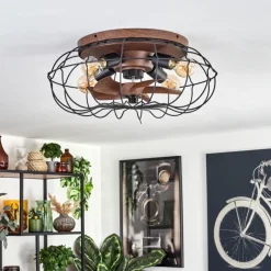 hofstein Plafonnier Wemude Brun, Noir, 4 lumières, Télécommandes