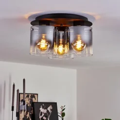 Luminaires Rustiques-hofstein Plafonnier Wichita Fumée, Noir, 3 lumières