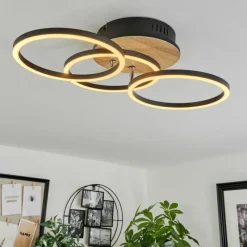 Luminaires Scandinaves-hofstein Plafonnier Xena LED Couleur bois, Noir, 1 lumière, Télécommandes