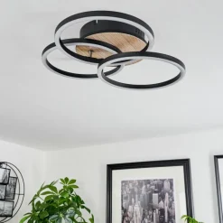 Luminaires Scandinaves-hofstein Plafonnier Xena LED Couleur bois, Noir, 1 lumière, Télécommandes