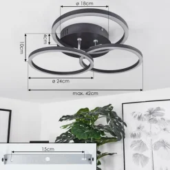 hofstein Plafonnier Xena LED Noir, 1 lumière, Télécommandes