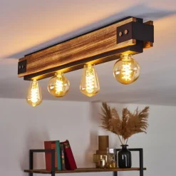 Lampes Vintages & Rétros-hofstein Plafonnier Yuma Bois foncé, Noir, 4 lumières