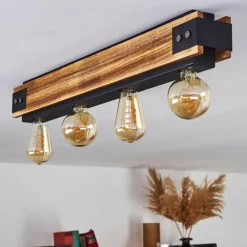 Lampes Vintages & Rétros-hofstein Plafonnier Yuma Bois foncé, Noir, 4 lumières