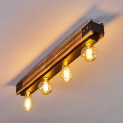 Lampes Vintages & Rétros-hofstein Plafonnier Yuma Bois foncé, Noir, 4 lumières