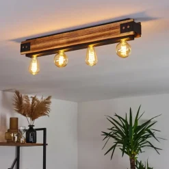 Lampes Vintages & Rétros-hofstein Plafonnier Yuma Bois foncé, Noir, 4 lumières