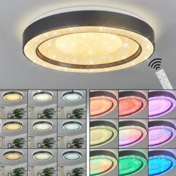 hofstein Plafonnier Zeballos LED Blanc, 1 lumière, Télécommandes, Changeur de couleurs