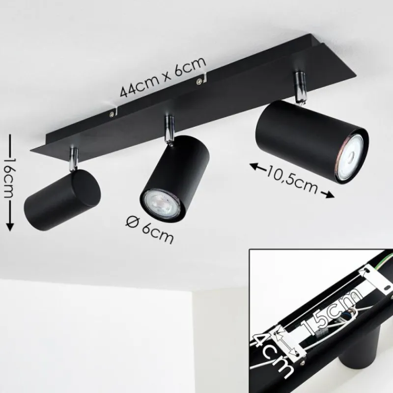 hofstein Plafonnier Zuoz Chrome, Noir, 3 lumières