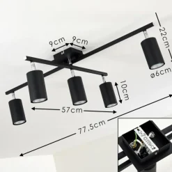 hofstein Plafonnier Zuoz Chrome, Noir, 5 lumières