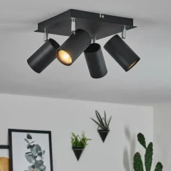 hofstein Plafonnier Zuoz Chrome, Noir, 4 lumières