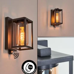 hofstein Portalis Lampe murale d´extérieur Noir, 1 lumière, Détecteur de mouvement
