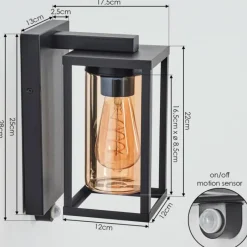 hofstein Portalis Lampe murale d´extérieur Noir, 1 lumière, Détecteur de mouvement