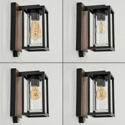 hofstein Portalis Lampe murale d´extérieur Brun, Couleur bois, Noir, 1 lumière, Détecteur de mouvement