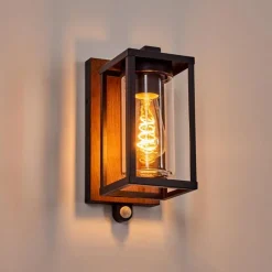 hofstein Portalis Lampe murale d´extérieur Brun, Couleur bois, Noir, 1 lumière, Détecteur de mouvement
