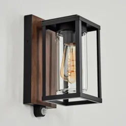 hofstein Portalis Lampe murale d´extérieur Brun, Couleur bois, Noir, 1 lumière, Détecteur de mouvement