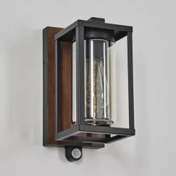 hofstein Portalis Lampe murale d´extérieur Brun, Couleur bois, Noir, 1 lumière, Détecteur de mouvement