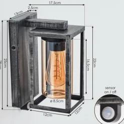 hofstein Portalis Lampe murale d´extérieur Noir, Argenté, 1 lumière, Détecteur de mouvement