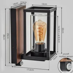 hofstein Portalis Lampe murale d´extérieur Brun, Couleur bois, Noir, 1 lumière, Détecteur de mouvement