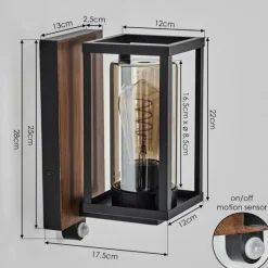 hofstein Portalis Lampe murale d´extérieur Brun, Couleur bois, Noir, 1 lumière, Détecteur de mouvement