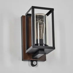 hofstein Portalis Lampe murale d´extérieur Brun, Couleur bois, Noir, 1 lumière, Détecteur de mouvement
