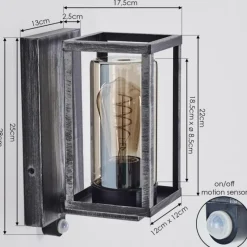 hofstein Portalis Lampe murale d´extérieur Noir, Argenté, 1 lumière, Détecteur de mouvement