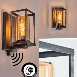 hofstein Portalis Lampe murale d´extérieur Noir, Argenté, 1 lumière, Détecteur de mouvement