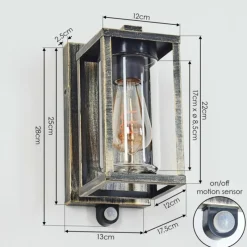 Lampes Dorées-hofstein Portalis Lampe murale d´extérieur Or, Noir, 1 lumière, Détecteur de mouvement