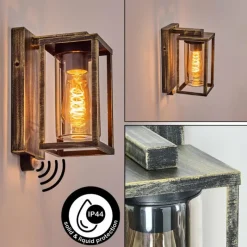 Lampes Dorées-hofstein Portalis Lampe murale d´extérieur Or, Noir, 1 lumière, Détecteur de mouvement