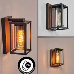 hofstein Portalis Lampe murale d´extérieur Brun, Couleur bois, Noir, 1 lumière