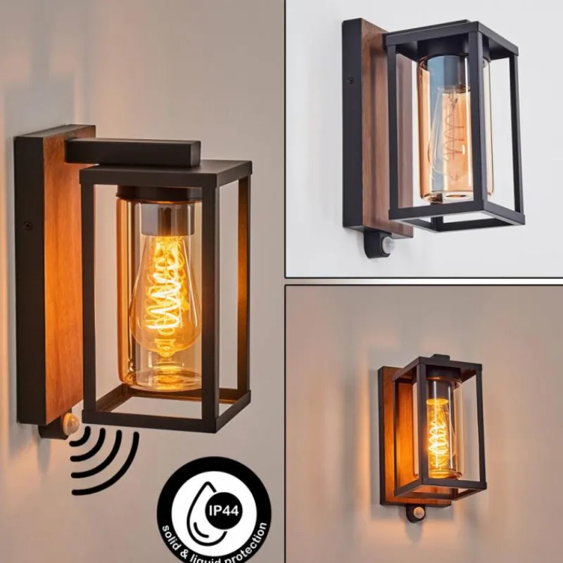 hofstein Portalis Lampe murale d´extérieur Brun, Couleur bois, Noir, 1 lumière, Détecteur de mouvement