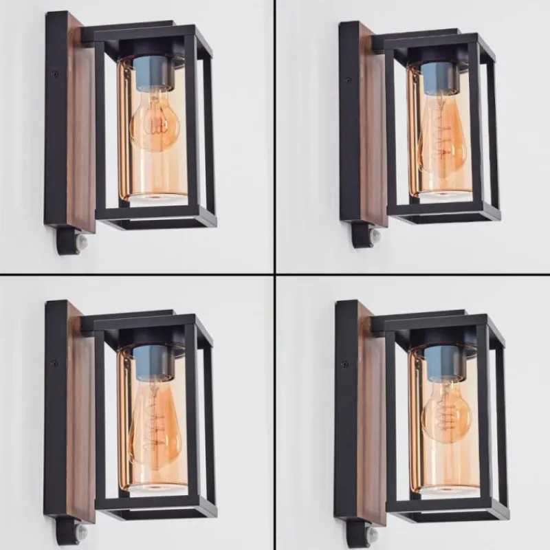 hofstein Portalis Lampe murale d´extérieur Brun, Couleur bois, Noir, 1 lumière, Détecteur de mouvement