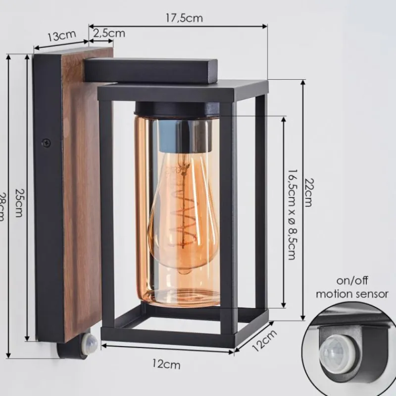 hofstein Portalis Lampe murale d´extérieur Brun, Couleur bois, Noir, 1 lumière, Détecteur de mouvement