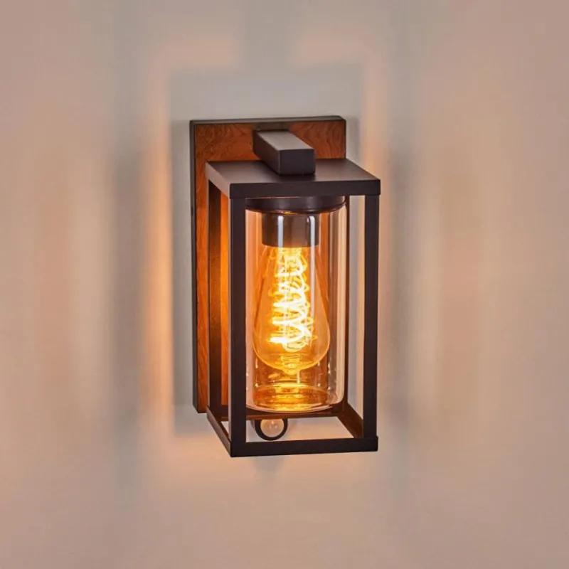 hofstein Portalis Lampe murale d´extérieur Brun, Couleur bois, Noir, 1 lumière, Détecteur de mouvement