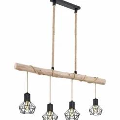 Lampes En Bois-Luminaires Globo Lighting PRISKA Suspension LED Brun, Noir, 4 lumières