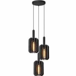 Lampes En Tissu-Luminaires Lucide RAFAL Suspension Noir, 3 lumières