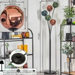 hofstein Ripoll Lampadaire Bleu, Vert, Cuivré, 5 lumières