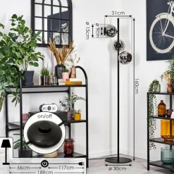 hofstein Ripoll Lampadaire Chrome, Fumé, 3 lumières