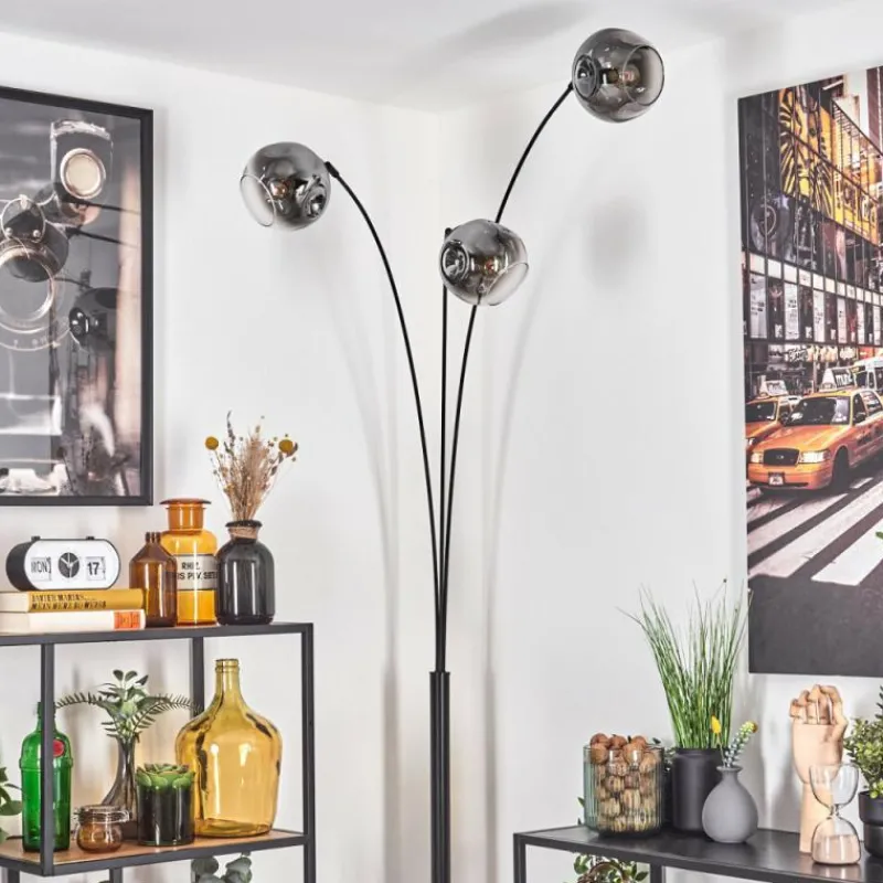 hofstein Ripoll Lampadaire Noir, 3 lumières