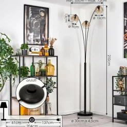 hofstein Ripoll Lampadaire Noir, 3 lumières